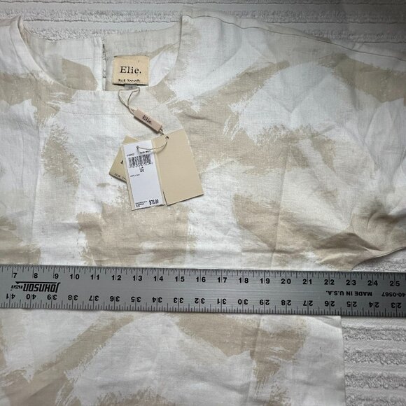Elie Tahari Womens Large Khaki Printed Short Sleeve 100% Linen Top New MSRP $78 - Picture 7 of 8